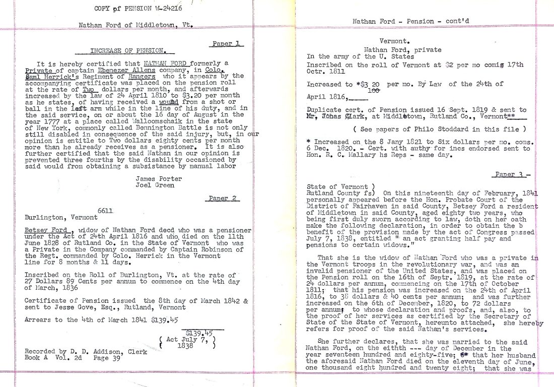 FORD, Nathan (d. Middletown) 1 Rev War pension papers